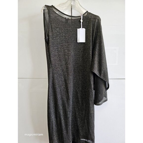 BNWT Ted Baker London Monyca Black Gold Metallic One Shoulder Draped Dress - Picture 6 of 16